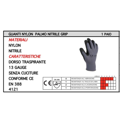 GUANTI NYLON PALMO NITRILE GRIP TG 9 - Oreca