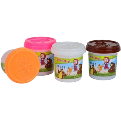 Masha e Orso Set 4 Barattolini di Pasta Modellabile Plastilina con Tappo Formina - SIMBA