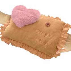 Coveri - Borsa Acqua Calda Elettrica con Tasche Scaldamani Cuore Beige Tessuto Peluche en oferta