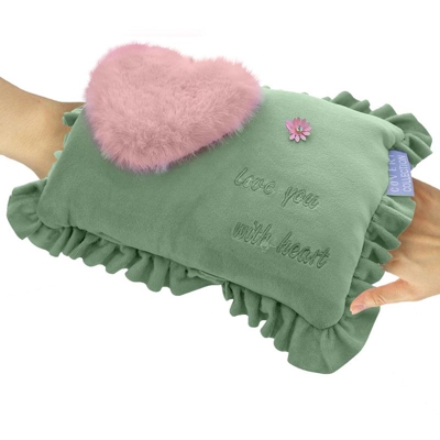 Coveri - Borsa Acqua Calda Elettrica con Tasche Scaldamani Cuore Verde Tessuto Peluche
