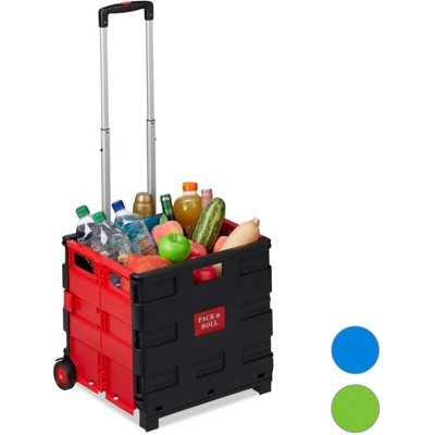 Relaxdays - Carrello Portaspesa Pieghevole,Manico Telescopico,2 Ruote Gomma,fino a 35 kg,Trolley Spesa,alluminio, rosso
