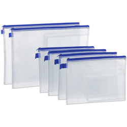 Busta Portadocumenti, Set 6, con Cerniera Lampo, Passante, Bustina da Viaggio per Documenti, PVC, Chiare/Blu - RELAXDAYS precio