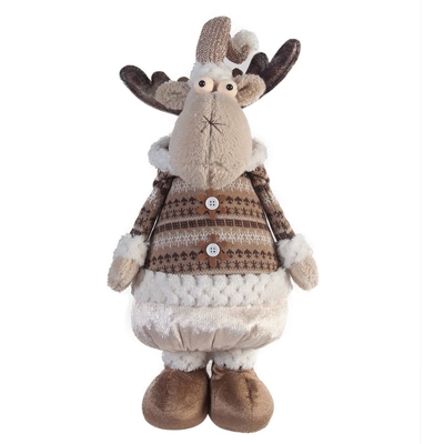 Rebecca Mobili Renna Natalizia Stoffa, Beige Marrone, Addobbo Natale 58x18x9 - MOBILI REBECCA