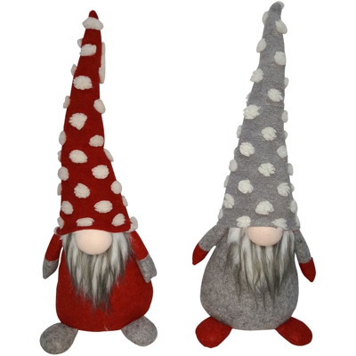 Rebecca Mobili Set 2 Gnomi Elfi Decorativi Rosso Grigio Stoffa Addobbo 48x20x14 - MOBILI REBECCA