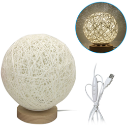 15CM Twine Sepak Takraw Lampada da tavolo Base in legno 6 Perline bianche calde Lampada dimmer USB 3W Paralume bianco - ASUPERMALL precio