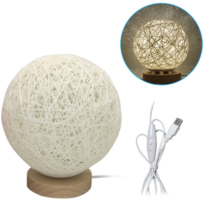 15CM Twine Sepak Takraw Lampada da tavolo Base in legno 6 Perline bianche calde Lampada dimmer USB 3W Paralume bianco - ASUPERMALL