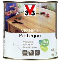 V33 Vernice per Legno da Interno ad Acqua Protettivo Protezione Mobili Pittura - Formato: 0,5 Lt - Colore: Wengè Brillante precio