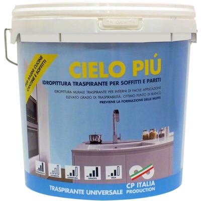 Vernice idropittura traspirante semilavabile 'cielo piã™' lt.5 bianco opaco - Salone