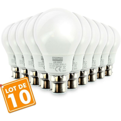 Arum Lighting - Lotto di 10 lampadine a LED B22 9W eq 60W 806lm Natural White