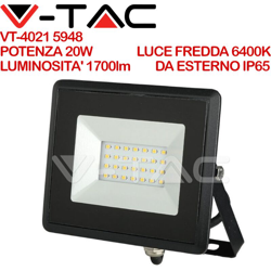 Faro LED SMD 20W E-Series Colore Nero 6400K IP65 - V-tac características