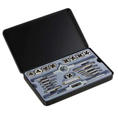 Set per Filettatura M3 - M12, Set con 9 Filiere & Maschi per Filettare, Giramaschio, Filettatore, Argento - RELAXDAYS