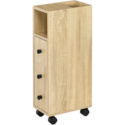 Armadietto da Bagno a colonna design compatto 4 ruote color rovere - Kleankin