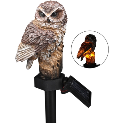 Lampada da terra decorativa gufo marrone YBSZ01 in resina solare - ASUPERMALL