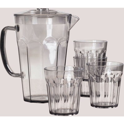 Set di 1 Brocca 1,6L e 4 Bicchieri in Metacrilato Brenda Grigio Metacrilato - Sklum