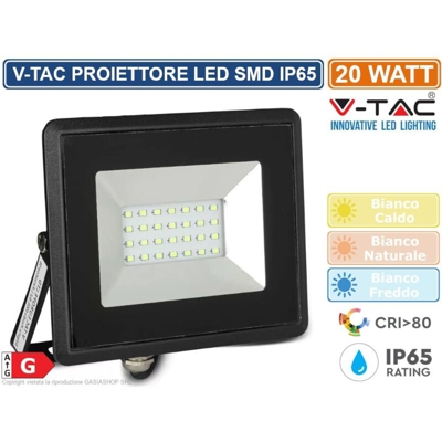 Faro LED SMD 20W E-Series Colore Nero 3000K IP65 - V-tac