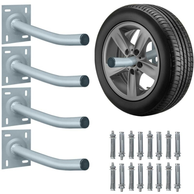 Bakaji - Set 4 Ganci Porta Pneumatici Metallo da Parete Supporto Rastrelliera Portaruote
