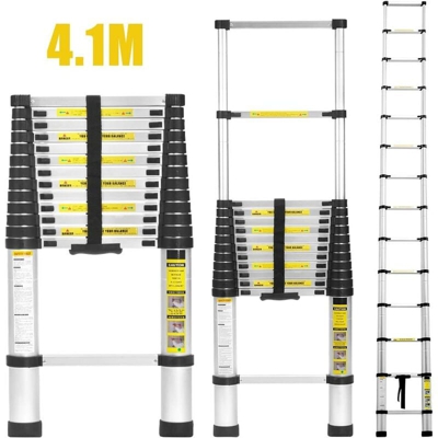4.1MScala telescopica in alluminio con 14 gradini e lunghezza massima 410cm, 150 kg Capacità portante - OOBEST