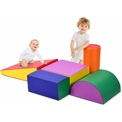 Set di 5 Blocchi con Diverse Forme e Colori, Giocattolo per Arrampicata e Strisciamento, Aiuta i Bambini a Crescere - COSTWAY