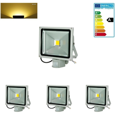 3 x 30W Faretto Proiettore LED con Sensore di Movimento AC 220-240V 1518 Lumen Bianco Caldo 2800K Luce Faro da Esterno IP65 Impermeabile - Ecd Germany
