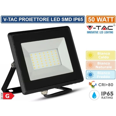 Faro LED SMD 50W E-Series Colore Nero 4000K IP65 - V-tac
