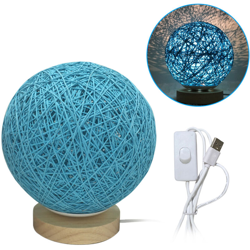 Lampada da tavolo Takraw da 15 cm Base in legno con 6 perline di luce bianca calda Interruttore a pulsante USB 3W Paralume blu - ASUPERMALL en oferta