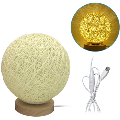 15CM twine takraw lampada da tavolo base in legno 6 perline lampada bianco caldo USB 3W dimmer con paralume beige - ASUPERMALL