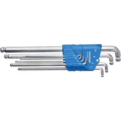 Set di chiavi a brugola, extra lunghe, con doppia testa a sfera, incl. supporto, H 42 DKEL-88 - Gedore