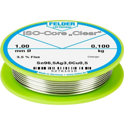 Felder Löttechnik ISO-Core Clear SAC305 Stagno per saldatura Bobina Sn96.5Ag3Cu0.5 0.100 kg 1 mm