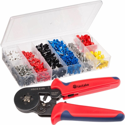 Tectake - Pinza crimpatrice + set di tubetti terminali da 1200 pezzi - pinze, crimpare, cavo - nero/rosso