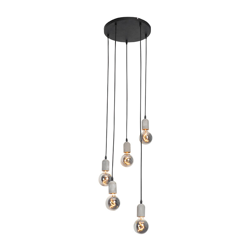 Lampada a sospensione tavolo soggiorno pedra - rustico - Pietra/calcestruzzo,Acciaio - Nero/Grigio - Tondo Max. 5 x Watt - Qazqa en oferta