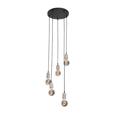 Lampada a sospensione tavolo soggiorno pedra - rustico - Pietra/calcestruzzo,Acciaio - Nero/Grigio - Tondo Max. 5 x Watt - Qazqa