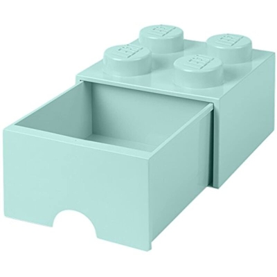 Lego Brick cassetto 4 pomelli, 1 cassetto, impilabile, contenitore, 4.7 l, Aqua (verde menta), 323 – Aqua luce blu (menta)