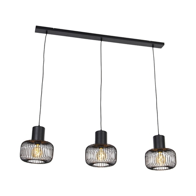 Lampada a sospensione tavolo soggiorno baya - Design - Acciaio - Nero - Oblungo Max. 3 x Watt - Qazqa