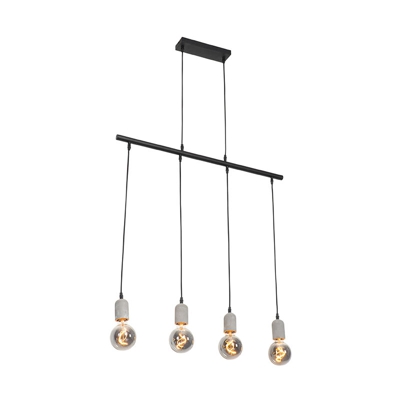 Lampada a sospensione tavolo soggiorno pedra - rustico - Pietra/calcestruzzo,Acciaio - Nero/Grigio - Oblungo Max. 4 x Watt - Qazqa