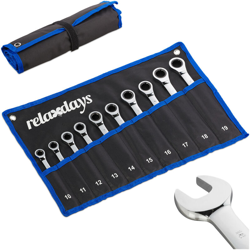 Set di Chiavi Inglesi & Anello, Kit da 10 Attrezzi, Borsa Pieghevole, 10 - 19 mm, Accessori da Officina, Nera - RELAXDAYS en oferta