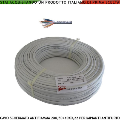 Cavo Schermato Flessibile Antifiamma 2Xø0,50+10Xø0,22 Mm² Twistato Speciale Per Impianti Antifurto Norma Cei 20/22-Iii Sm-210Csaftsa - SECURVERA
