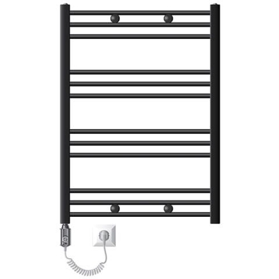 Radiatore Da Bagno Elettrico Con Termostato 600 W, Ecd Germany, Modello Sahara, 750 X 800 Mm, Antracite, Piegato, Con Collegamento Laterale, Portasciugamani