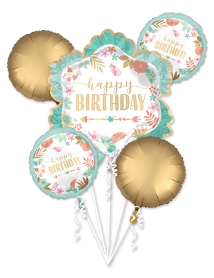 Bouquet di palloncini in alluminio Happy Birthday verde acqua
