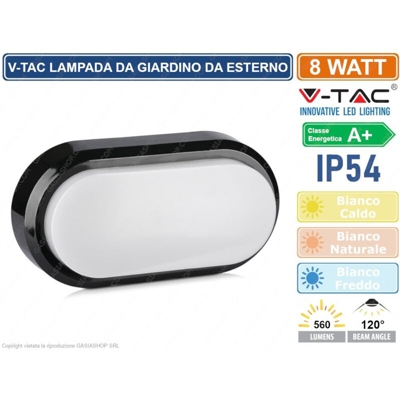 Lampada LED 8W Rettangolare Nero Esterno IP54 6400K 560LM 120° - V-TAC