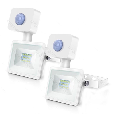 Faro Led Slim 10W Smd Crepuscolare Con Sensore Movimento 6400K Freddo Ip65 A+ 2 Pezzi - AIGOSTAR