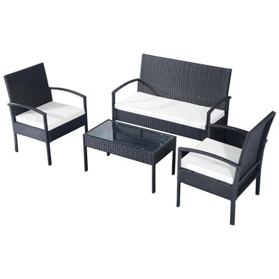 Set da Giardino 1 Tavolino, 2 Poltrone 1 Divano Con Cuscini Colore Nero