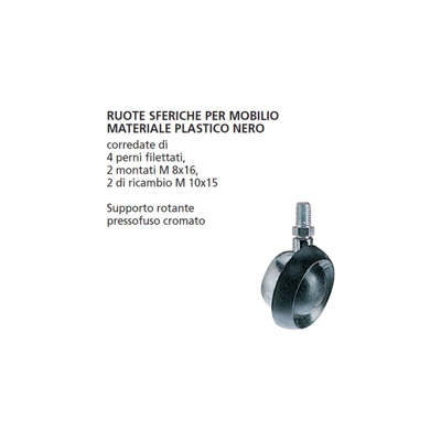 ORECA - COPPIA DESTRA/SINISTRA RUOTE SFERICHE DIAMETRO 55 mm CON PERNO