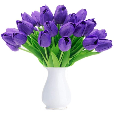 tulipano artificiale finto olanda mini tulipano vero tocco fiori 24 pezzi per la decorazione domestica della festa nuziale fai da te (viola) - Langray