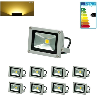 8 x Faretto Proiettore 10W LED AC 220-240V 2585 Luce Bianco Caldo 2800K Luce Faro da Esterno Giardino Cortile Garage IP65 Impermeabile - Ecd Germany