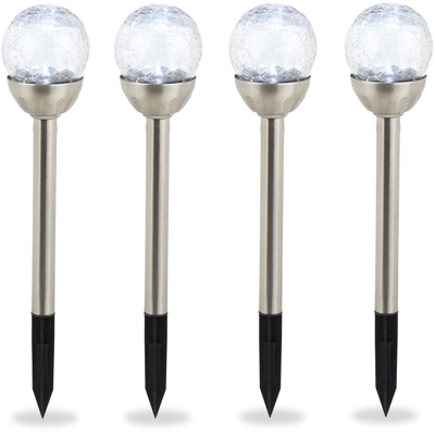 Set da 4 Luci Solari Sferiche da Giardino, Effetto Vetro Rotto, Impermeabili, Luce Bianca, Argento - RELAXDAYS
