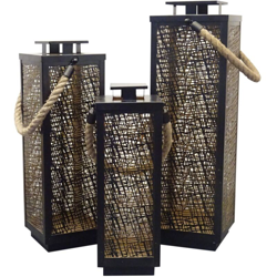 Set Di 3 Lanterne In Metallo Stile Orientale Di Design Moderno Portacandela Da Appendere , G.69 X 20 X 20/M.57 X 18 X 18/P.47 X 16 X 16 - MILANI HOME características
