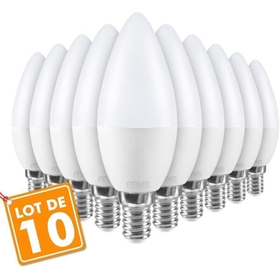 Set di 10 lampadine a LED E14 5,5 W eq 40 W C37 | Température de Couleur: Bianco neutro 4000K - ARUM LIGHTING