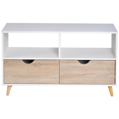 Mobiletto Porta Tv In Legno Design Moderno Con 2 Cassetti E 2 Ripiani Bianco E Color Legno