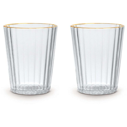 SET 2 BICCHIERI 370ML TRASPARENTE FINITURA ORO IN ACRILICO ACCESSORI TAVOLA CUCINA - Wd Lifestyle características