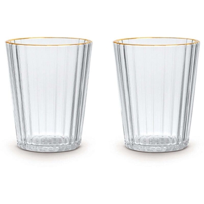 SET 2 BICCHIERI 370ML TRASPARENTE FINITURA ORO IN ACRILICO ACCESSORI TAVOLA CUCINA - Wd Lifestyle